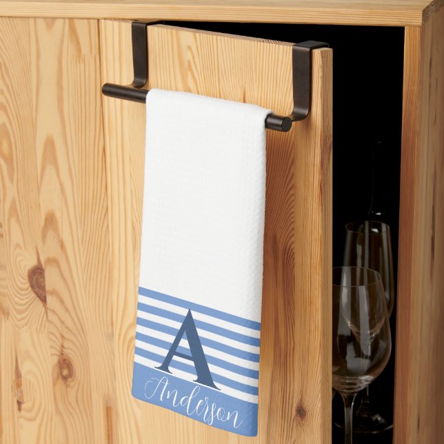 Custom white stripe bands personalized kitchen towel (Thirds Fold)