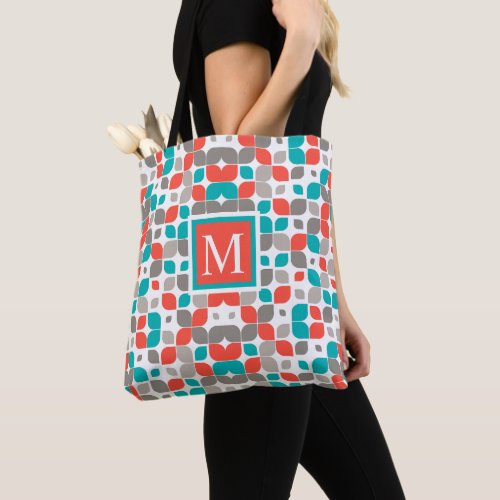 Custom White Teal Blue Grey Red Abstract Pattern Tote Bag
