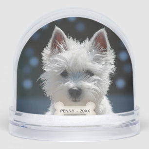 Custom White Terrier Puppy Dog Photo Snow Globe