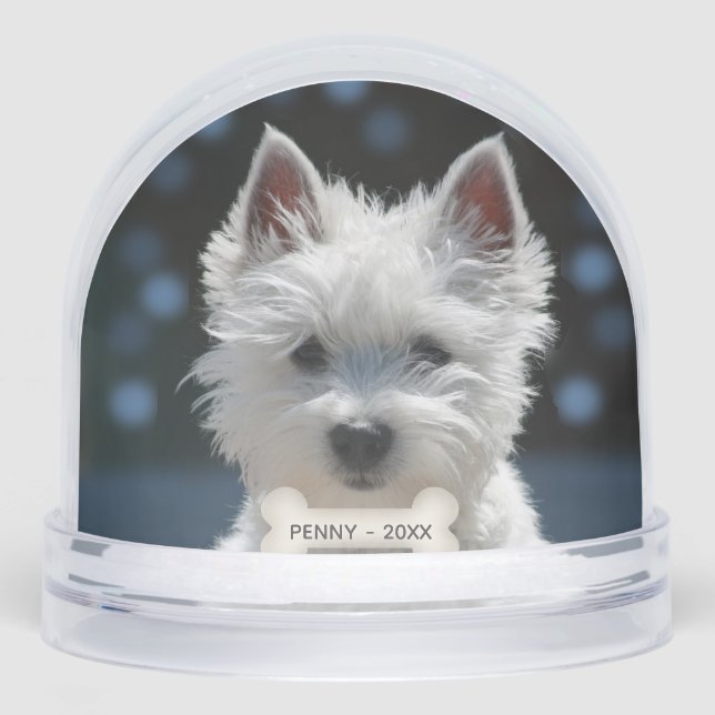 Custom White Terrier Puppy Dog Photo Snow Globe (Front)