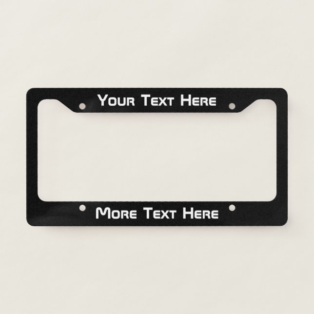 Custom White Text on Black License Plate Frame (Front)