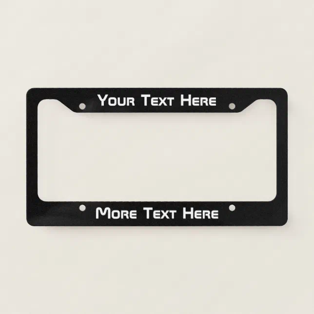 Custom White Text on Black License Plate Frame | Zazzle