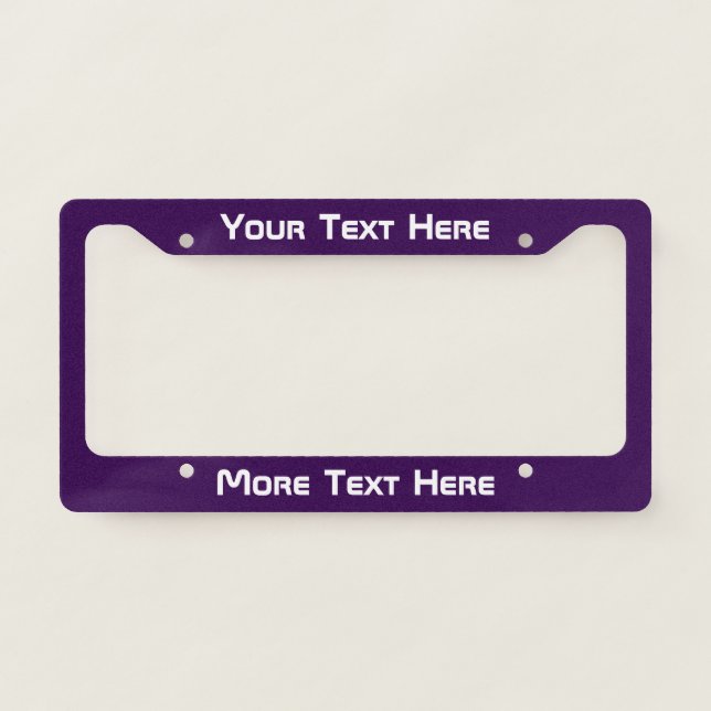 Custom White Text on Dark Purple License Plate Frame (Front)
