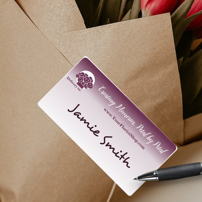 💐 Custom White to Purple Floral Delivery Label (💐 Custom White to Purple Floral Delivery Label, Handwritten Destination)