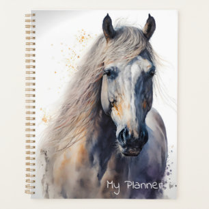Custom White Watercolor Horse Planner