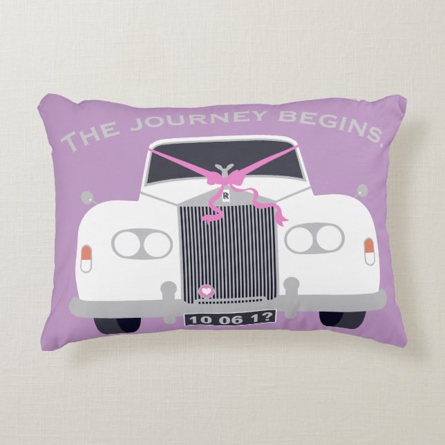 Custom white wedding limousine car date accent pillow (Front)