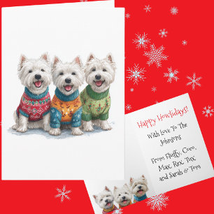 Custom White Westie Christmas Ugly Sweater Holiday Card