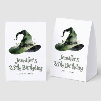 Custom Wicked Good Time Green Witch Hat Birthday Paper Table Tent