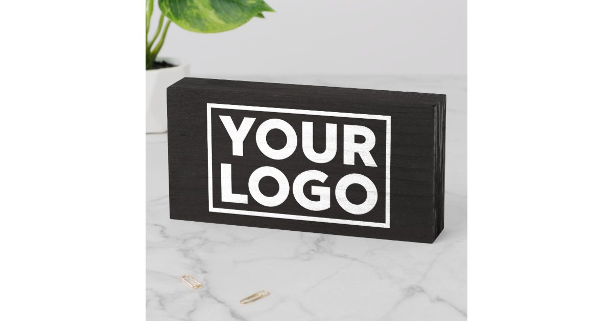 Custom Wide Business Logo Promotional Black Wooden Box Sign | Zazzle