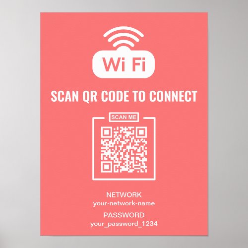 Custom WIFI Password Network QR Code Pink  Poster