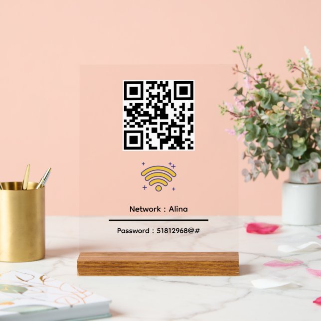 Custom Wifi QR Code | Network Password Modern Acrylic Sign (Wedding)
