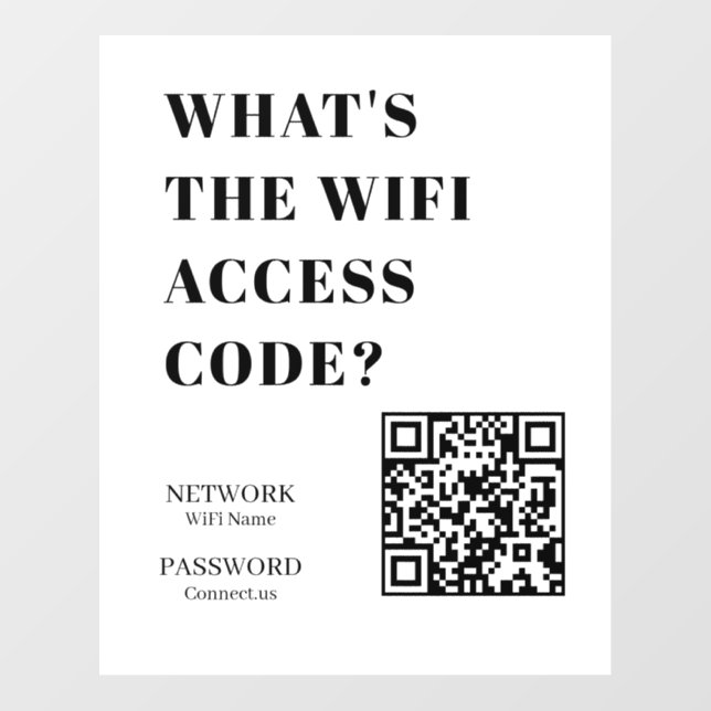 Custom WiFi QR | Scan to Connect Network Display Wall Decal (Front)