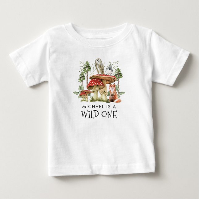 Custom Wild One Woodland Animals First Birthday Baby T-Shirt (Front)
