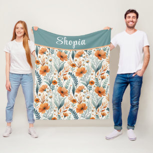 Custom Wildflower Botanical Boho Floral Watercolor Fleece Blanket