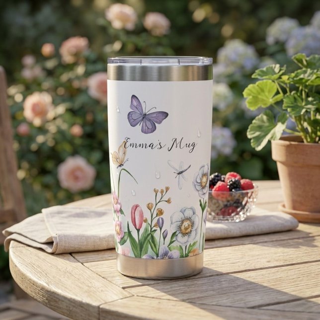 Custom Wildflower & Butterflies Stainless Bottle Insulated Tumbler (Creator Uploaded)