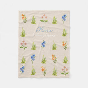 Custom Wildflower Floral Script Name Fleece Blanket