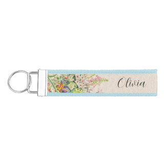 Custom Wildflower Floral Script Name Wrist Keychain