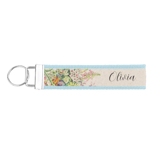 Custom Wildflower Floral Script Name Wrist Keychain (Keys on Left)