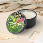 Custom Wildflower Garden Candle – Personalized Nat Mini Candle Favors<br><div class="desc">Bring the charm of a blooming meadow to your home or event with this customizable wildflower garden candle. The lid features a vibrant watercolor-style field of colorful blossoms — daisies, cosmos, and more — creating a peaceful, joyful vibe. Add your own message or name to make it a heartfelt gift...</div>
