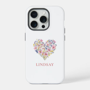 Custom Wildflower Heart Name iPhone 15 Pro Case
