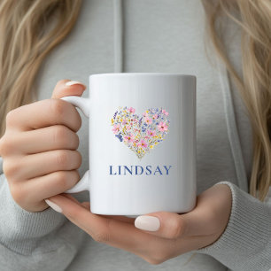 Custom Wildflower Heart Name Mug