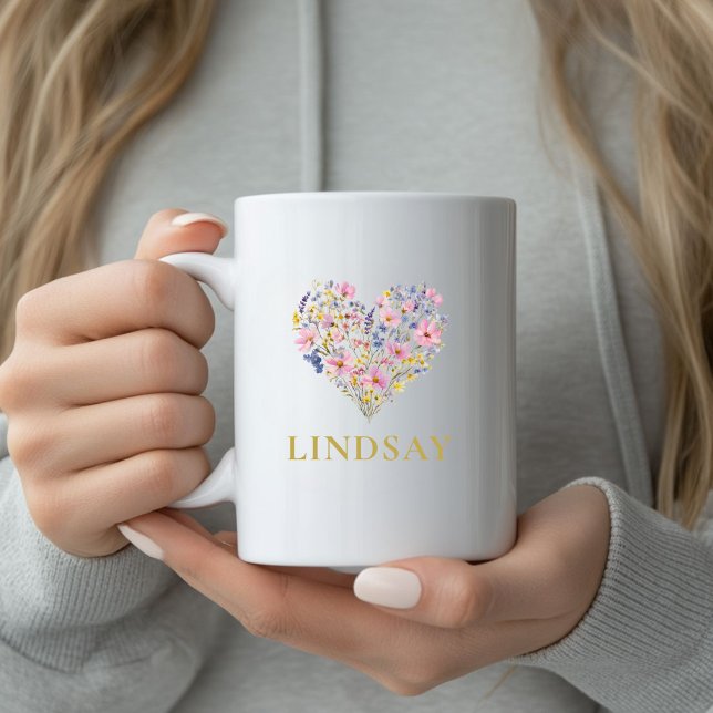 Custom Wildflower Heart Name Mug (Custom Wildflower Heart Name Mug
)