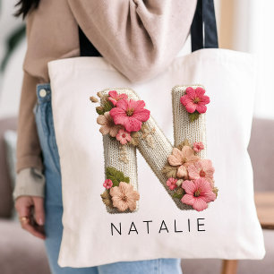 Custom Wildflower Initial Birthday   Graduation Tote Bag