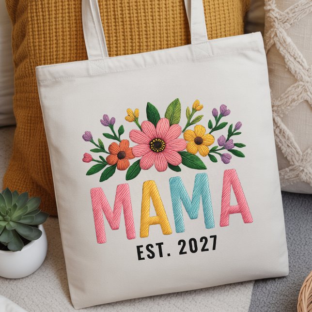 Custom Wildflower Mama Bag for Mother’s Day Gift (Personalized Wildflower Mama Tote Bag —Embroidered Effect Gift for Mom, Mother’s Day & Birthday)