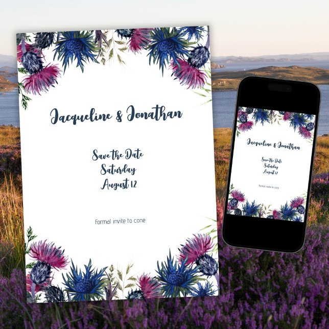 Custom Wildflower Scottish Thistles Save The Date Invitation (Creator Uploaded)