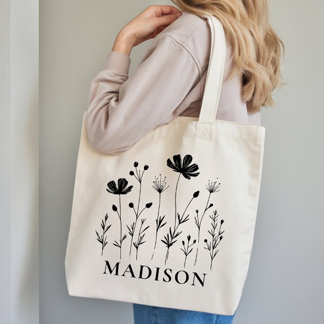 Custom Wildflower Tote Bag Thank You Gift for Her (Wildflowers Tote Bag Bridal Shower Gift for Her, Custom Floral Tote Bag Bridesmaid Proposal Gift)