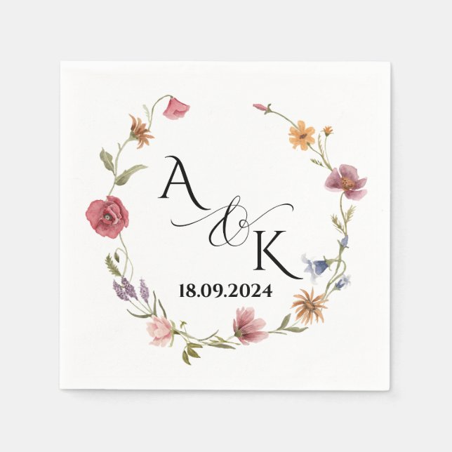 Custom Wildflower Wedding Napkins Personalized (Front)