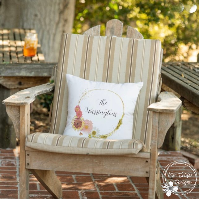 Custom Wildflower Wreath With Family Name Outdoor Pillow (Creator Uploaded)