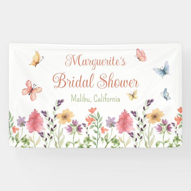Custom Wildflowers and Butterflies Bridal Shower Banner (Horizontal)