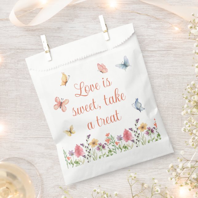 Custom Wildflowers and Butterflies Bridal Shower Favor Bag (Clipped)