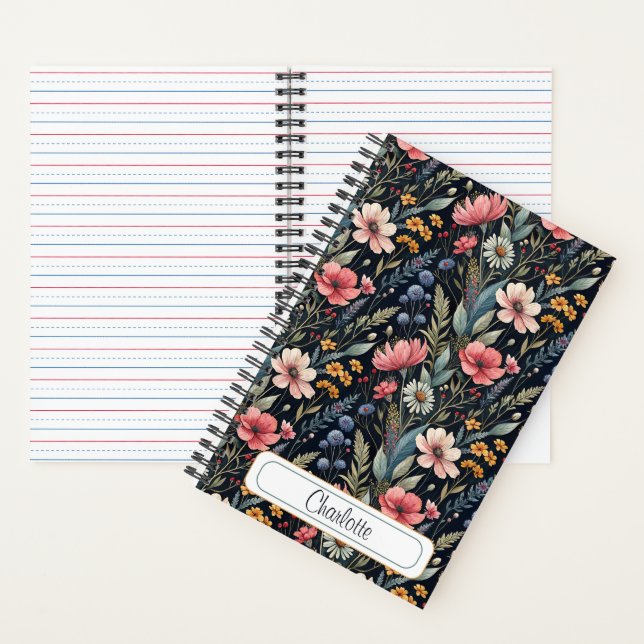 Custom Wildflowers Botanical Inspiration Black Notebook (Inside)