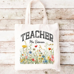 Custom Wildflowers Teacher Bag, Gift for Teacher Tote Bag