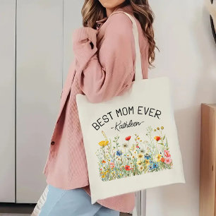 Custom Wildflowers Tote Bag, Best Mom Ever Gift Bag
