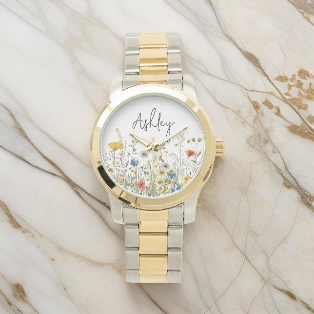 Custom Wildflowers Watch, Gift for Women or Her Watch (floral watch for women, gift for mom, birthday present watch, Christmas gift watch, gift for her)