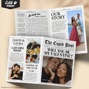 Custom Will You Be My Valentine 4-page Newspaper Card