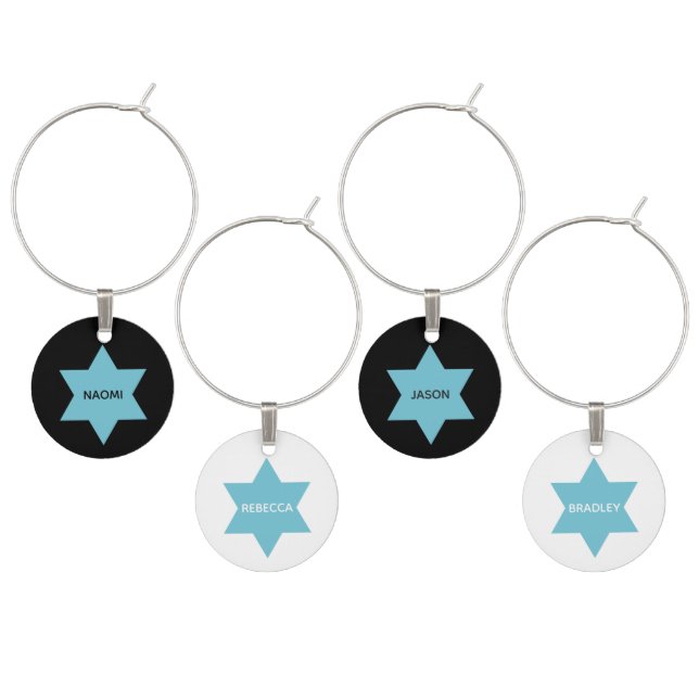 Custom Wine Charm Star of David Place Cards (Staggered)
