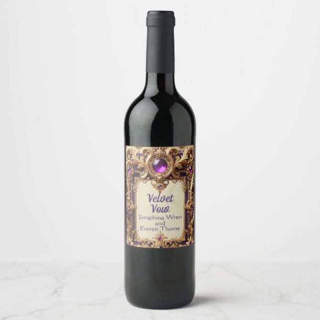 Custom Wine Label Purple & Gold Wedding (Front)