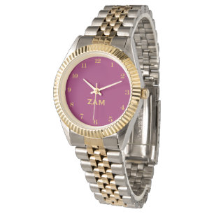 Custom Wine Monogrammed Gold Silver Tone Bracelet Watch