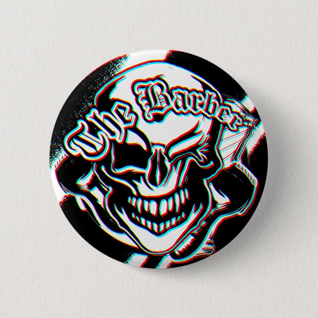 Custom Winking Barber Shop Skull Button (Front)