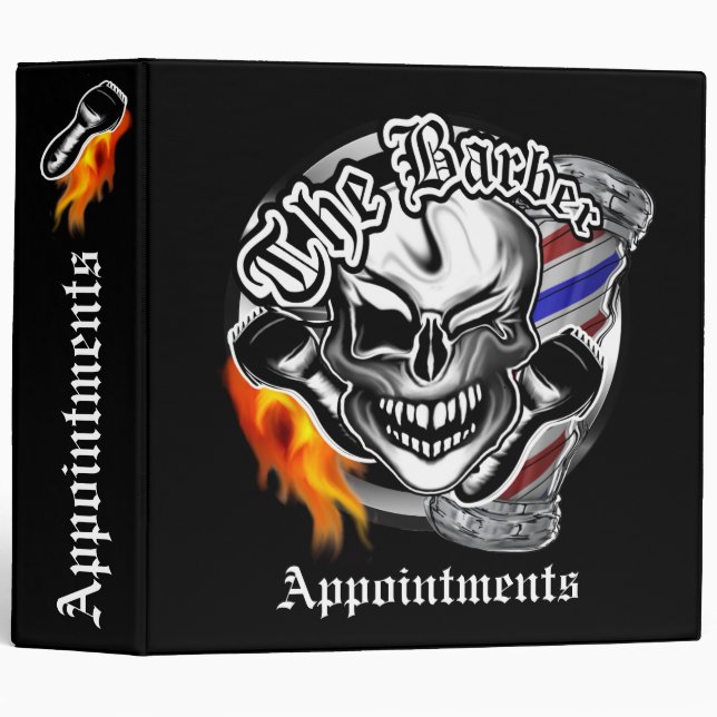 Custom Winking Barber Skull Appointment Binder (Front/Spine)