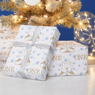 Custom Winnie the Pooh Snowflake 1st Birthday Wrapping Paper