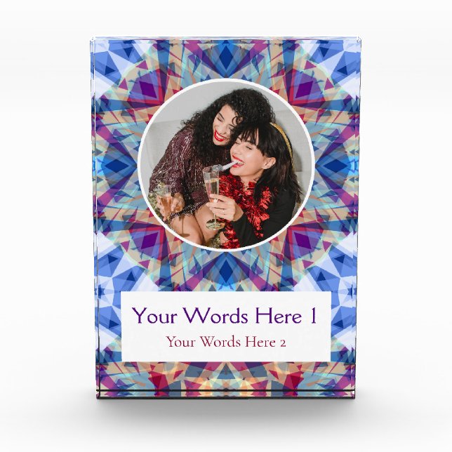 Custom Winter Blue Purple Red Star Christmas Gift Photo Block (Front)