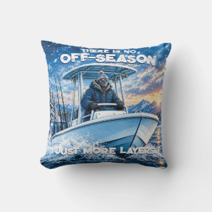 Custom Winter Boating Slogan Cold Weather Fishing Throw Pillow