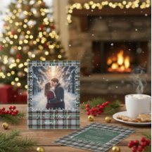 Custom Winter Engagement Photo Card with Tartan