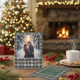 Custom Winter Engagement Photo Card with Tartan 