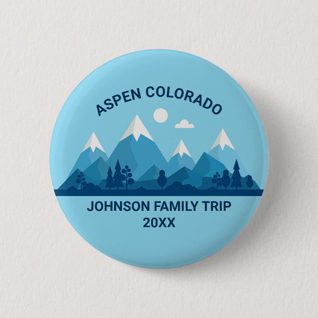 Custom Winter Family Reunion Blue Snowy Mountain Button (Front)